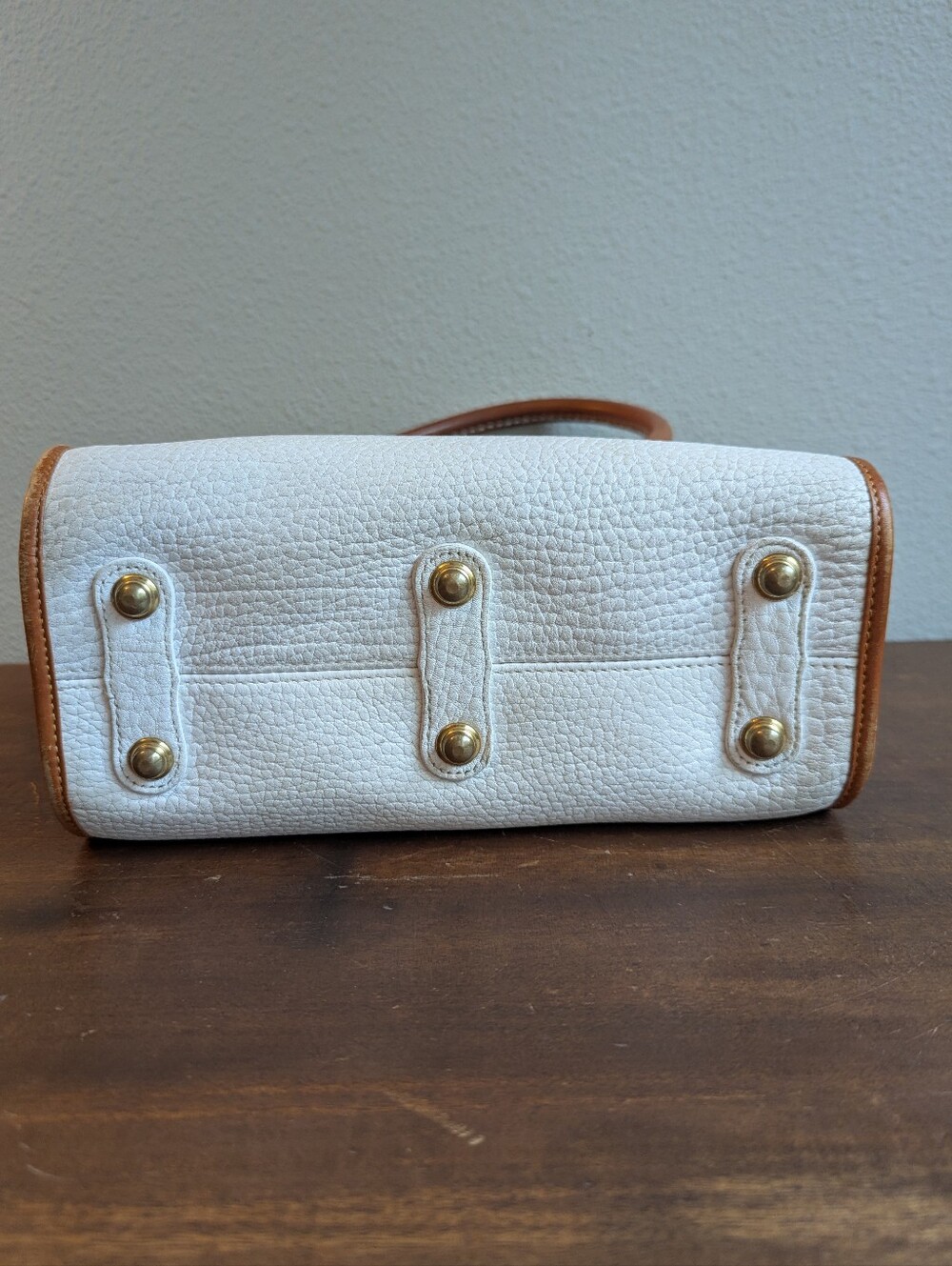 Vintage Dooney & Bourke White + Tan Leather Satchel Hand Bag Purse Made In USA - Picture 8 of 16